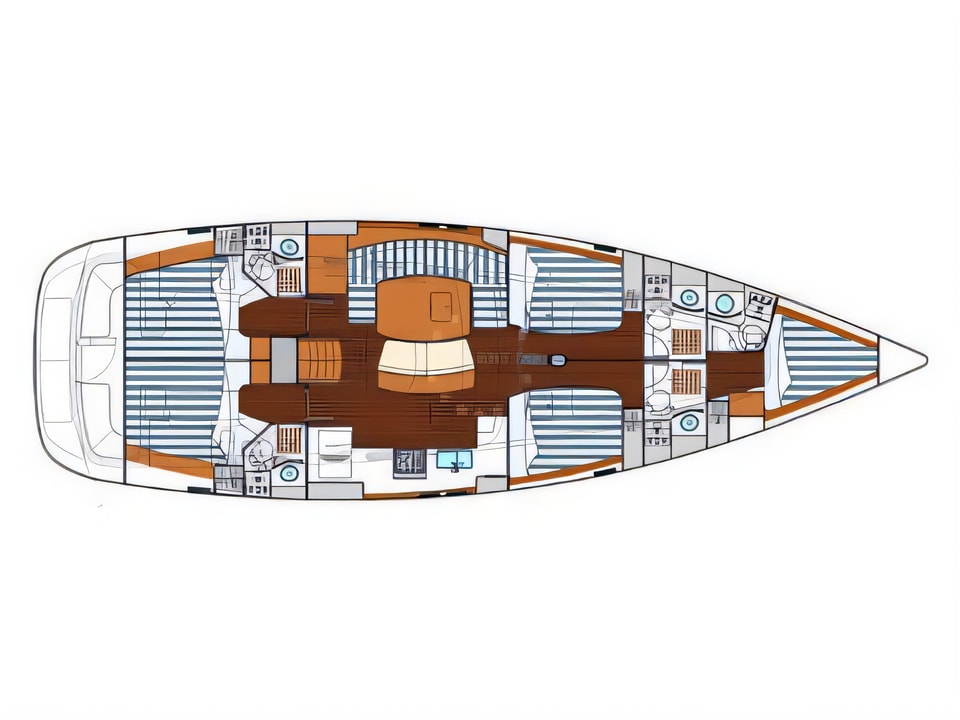 Layout of Beneteau Oceanis 523 sail boat with 5 cabins Croatia yacht charter