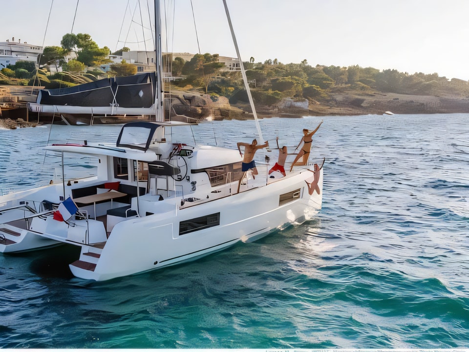 Exterior overview of Lagoon 40 catamaran for charter from Krk Marina Punat in the Istria / Kvarner sailing area Croatia