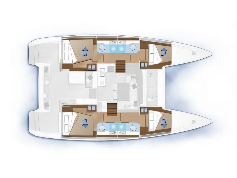 Layout of Lagoon 40 catamaran with 6 cabins Croatia yacht charter