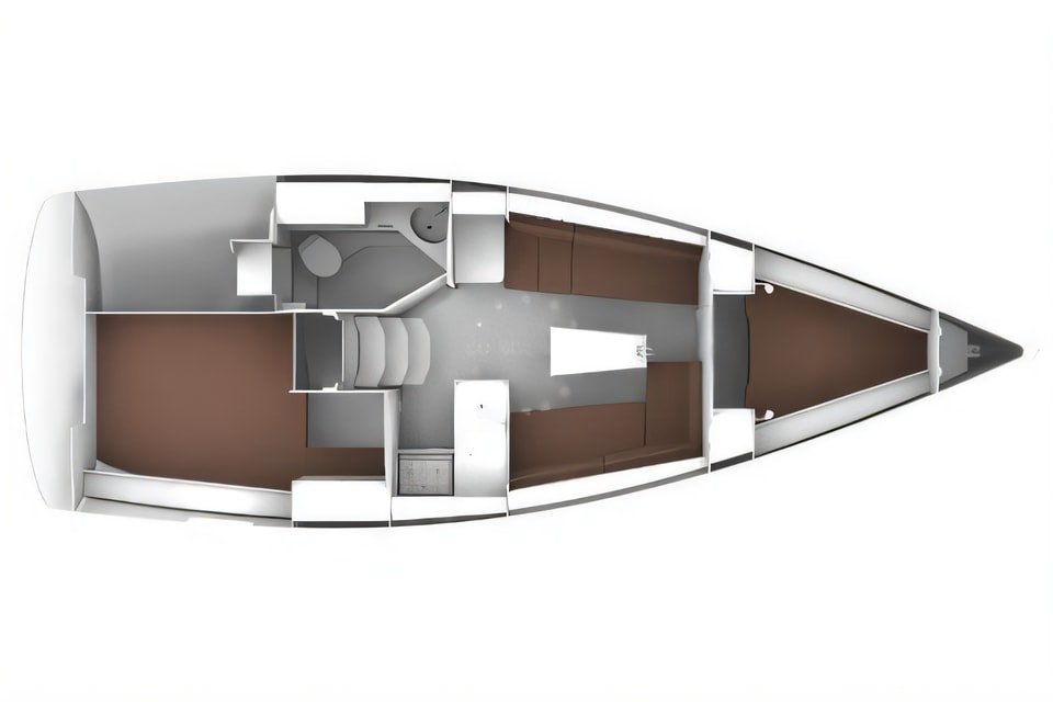 Layout of Bavaria Cruiser 33 sail boat with 2 cabins Croatia yacht charter