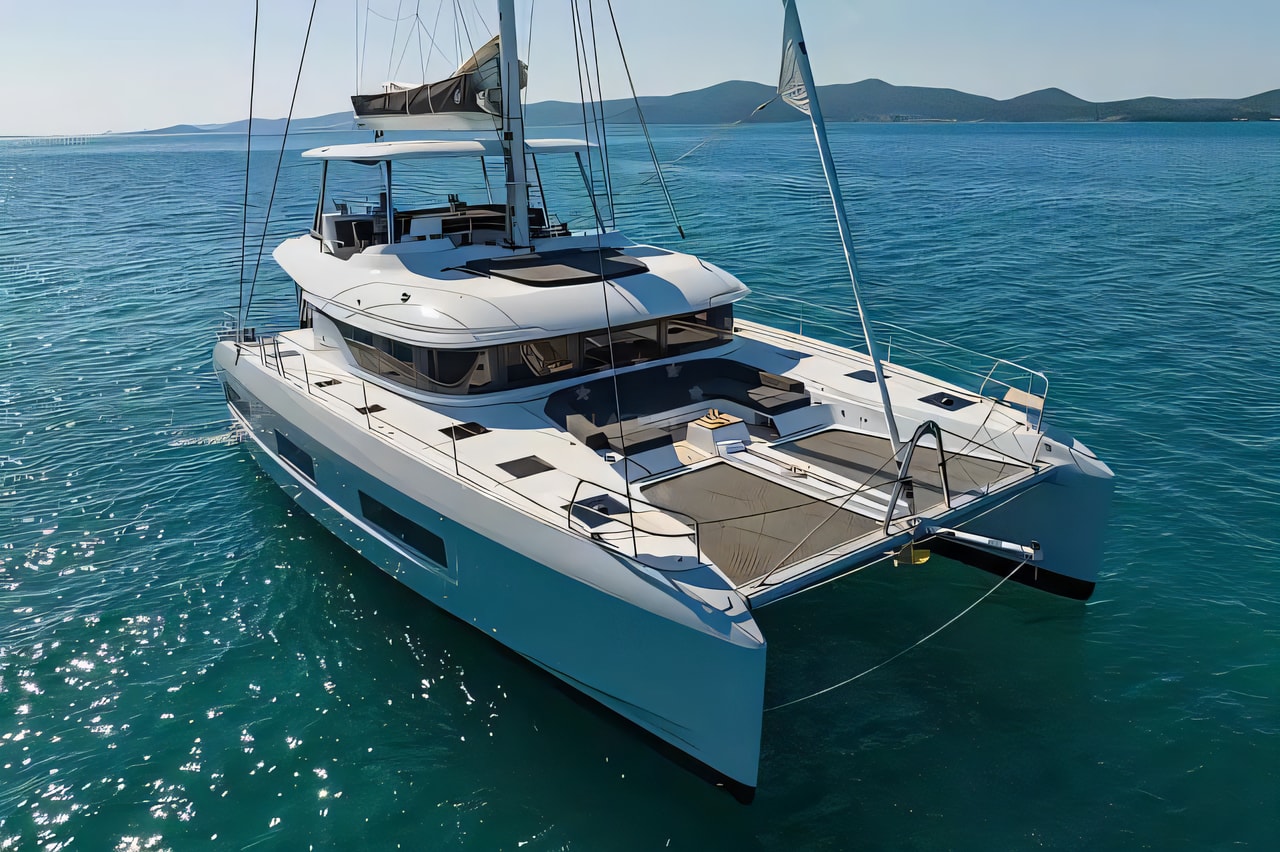 Exterior overview of Lagoon 55 catamaran for charter from Kastela Gomilica Marina in the Split sailing area Croatia