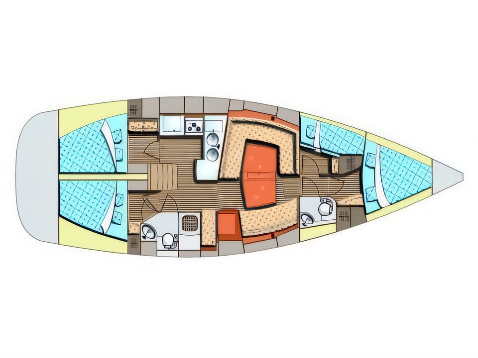 Layout of Elan 434 Impression sail boat with 4 cabins Croatia yacht charter