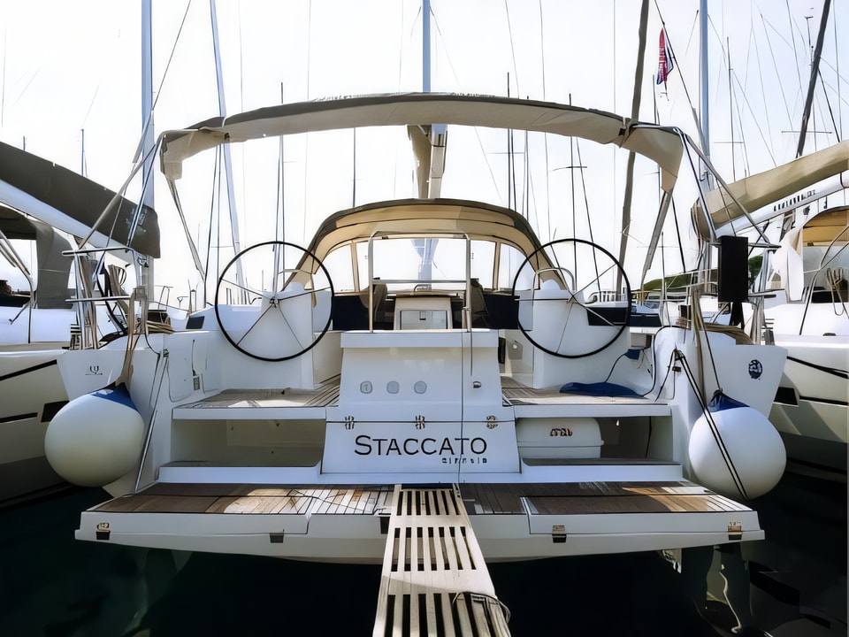 Exterior overview of Dufour 512 Grand Large sail boat for charter from Rogoznica Marina Frapa in the Sibenik sailing area Croatia