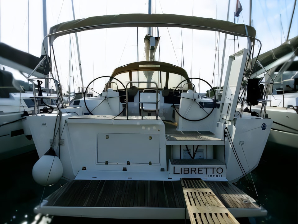 Exterior overview of Dufour 460 Grand Large sail boat for charter from Rogoznica Marina Frapa in the Sibenik sailing area Croatia