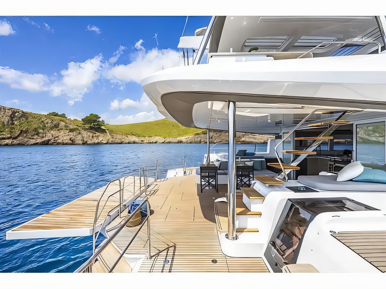 Exterior overview of Lagoon 60 catamaran for charter from Kastela Gomilica Marina in the Split sailing area Croatia