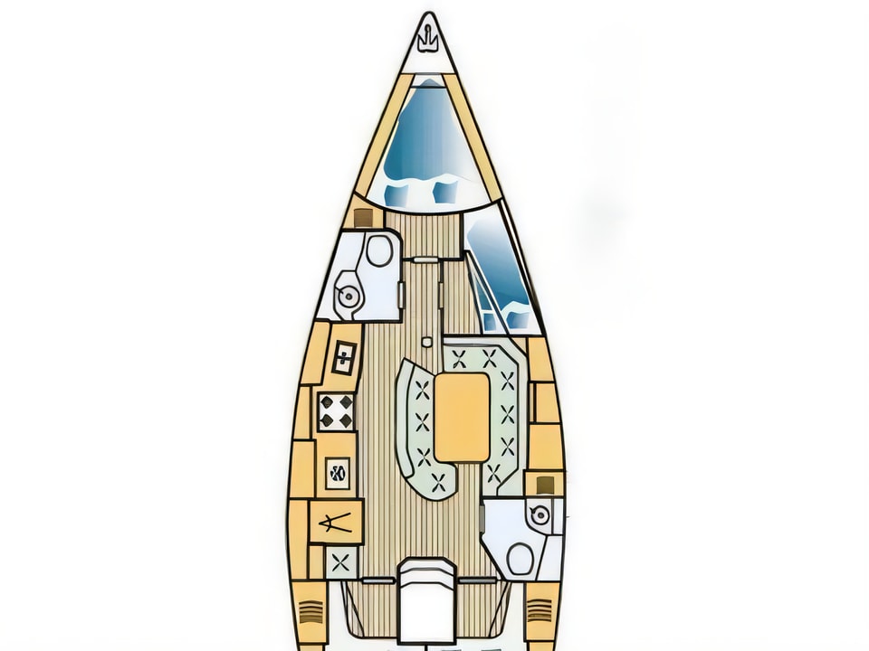Layout of Sun Odyssey 42.2 sail boat with 4 cabins Croatia yacht charter