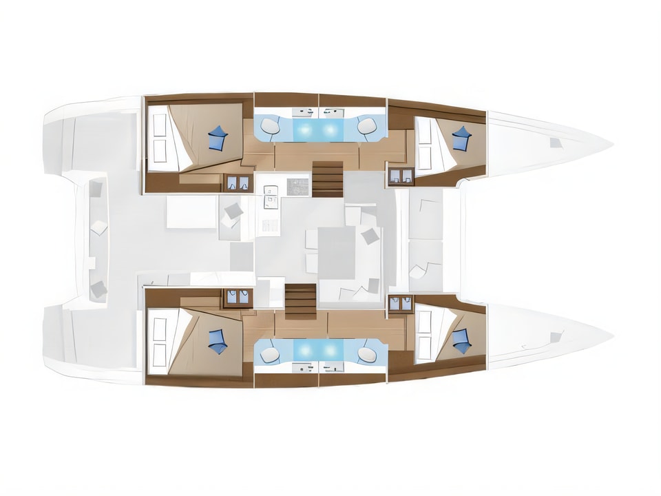 Layout of Lagoon 40 catamaran with 6 cabins Croatia yacht charter