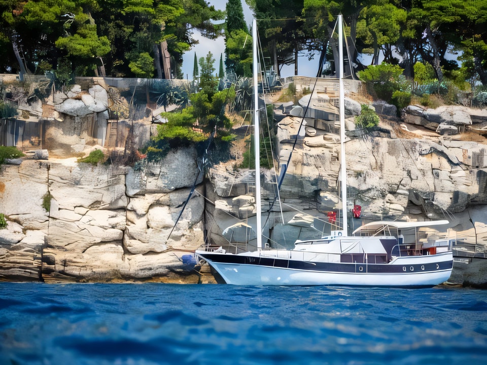 Exterior overview of SAN gulet or cruiser for charter from Split ACI Marina in the Split sailing area Croatia