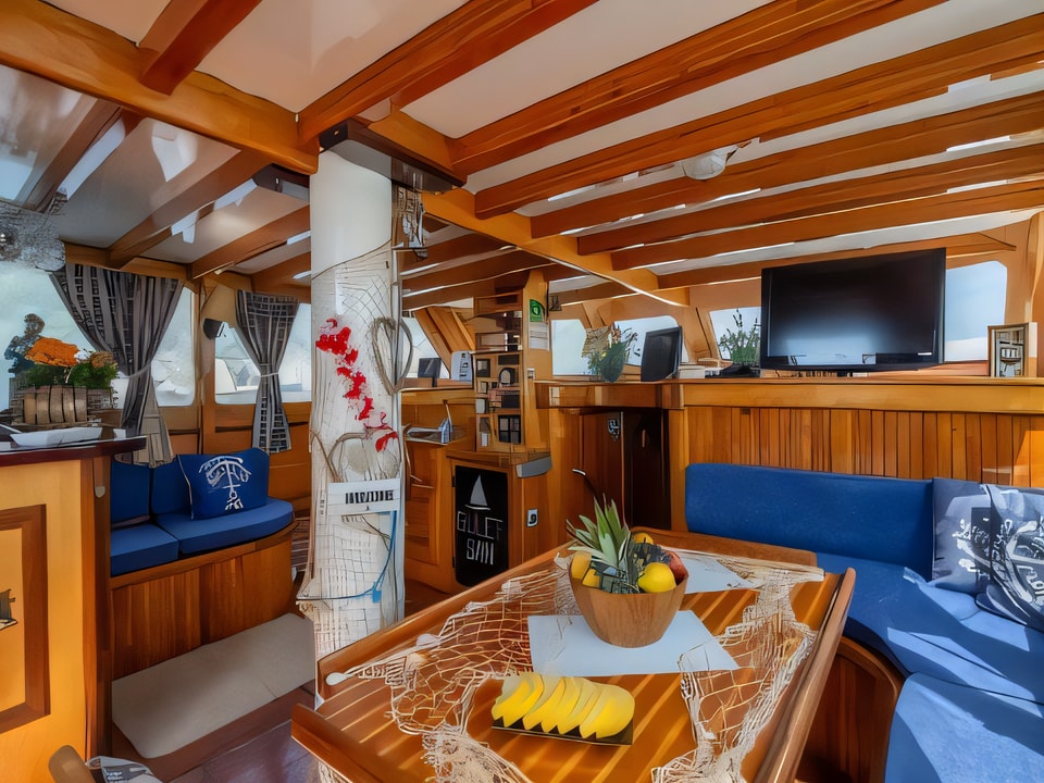 Interior of SAN gulet or cruiser with 6 cabins Croatia yacht charter