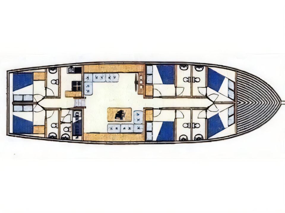 Layout of SAN gulet or cruiser with 6 cabins Croatia yacht charter