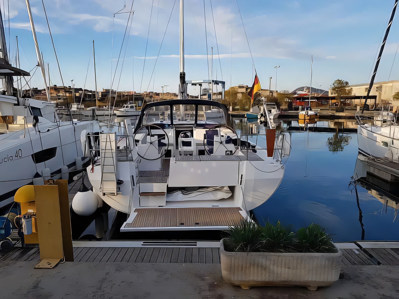 Exterior overview of Bavaria C45 Holiday sail boat for charter from Krk Marina Punat in the Istria / Kvarner sailing area Croatia