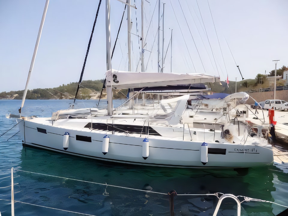 Exterior overview of Oceanis 41.1 sail boat for charter from Solta Rogac in the Split sailing area Croatia