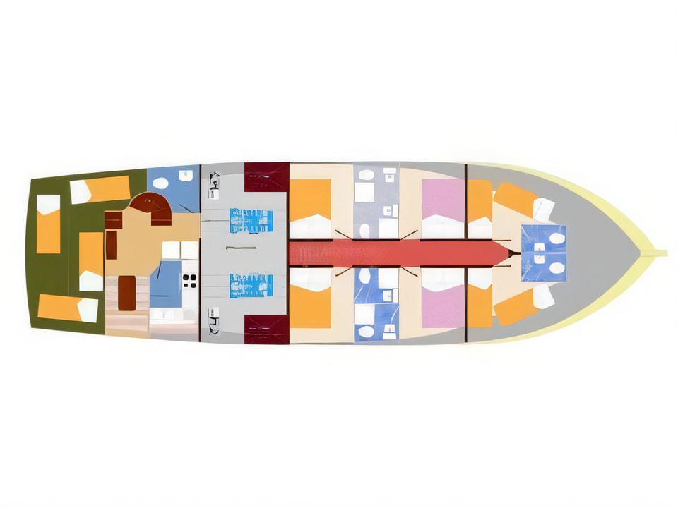 Layout of ALTAIR gulet or cruiser with 6 cabins Croatia yacht charter