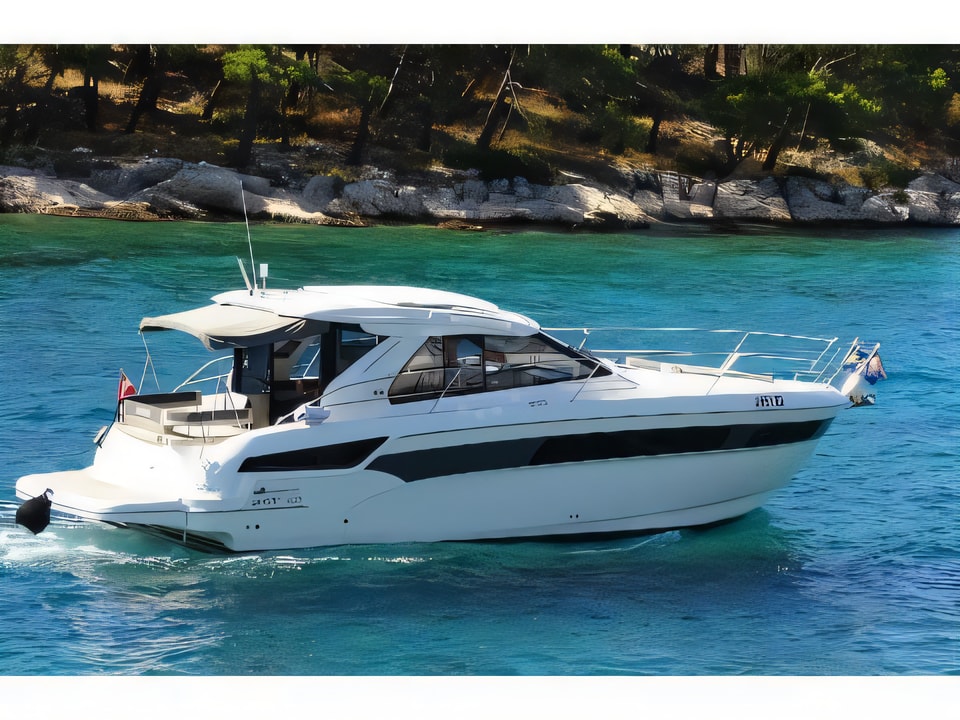 Exterior overview of Bavaria 400 Coupe motor boat for charter from Sibenik Marina Mandalina in the Sibenik sailing area Croatia