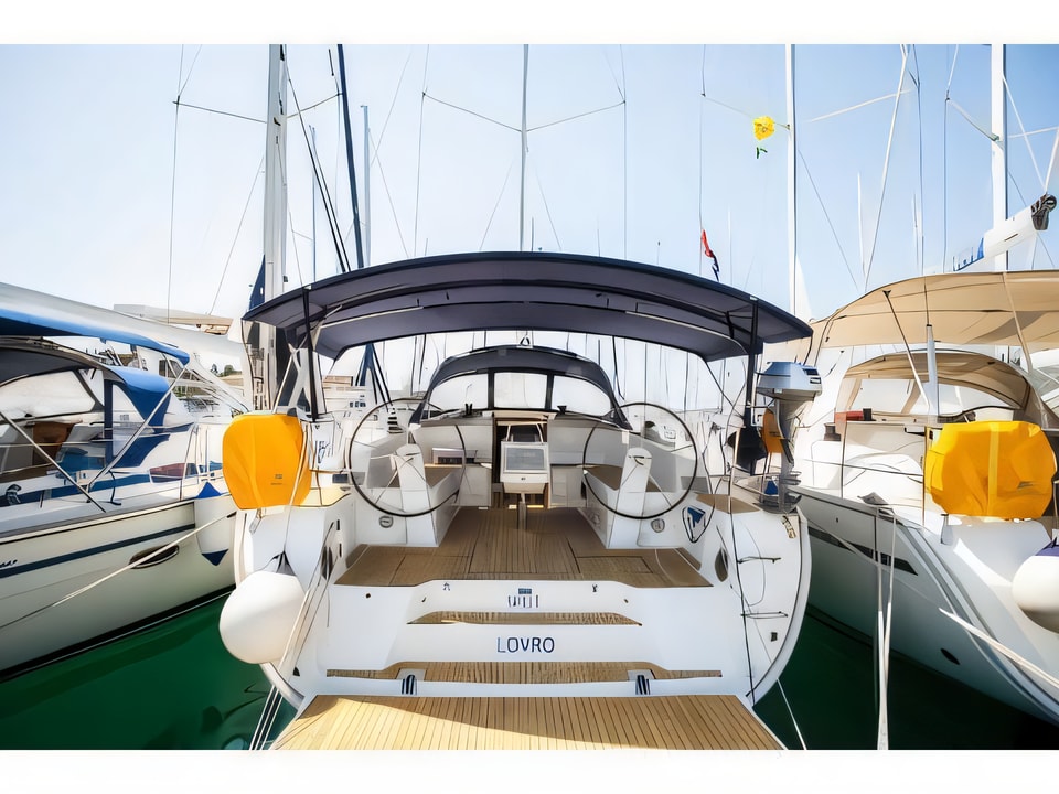 Exterior overview of Bavaria Cruiser 46 sail boat for charter from Trogir ACI Marina in the Split sailing area Croatia