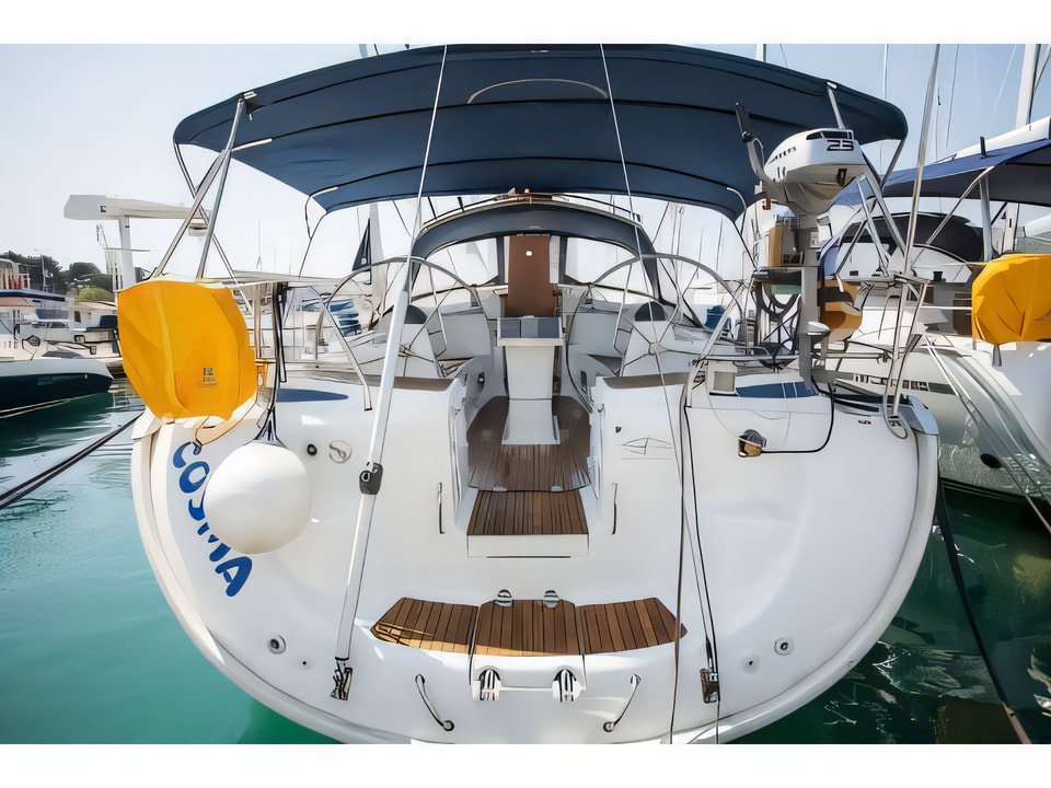 Exterior overview of Bavaria 46 Cruiser sail boat for charter from Trogir ACI Marina in the Split sailing area Croatia