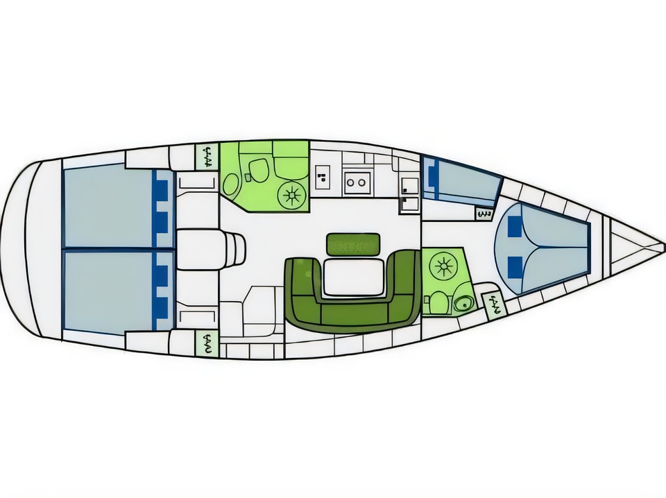 Layout of Bavaria 46 Cruiser sail boat with 4 cabins Croatia yacht charter