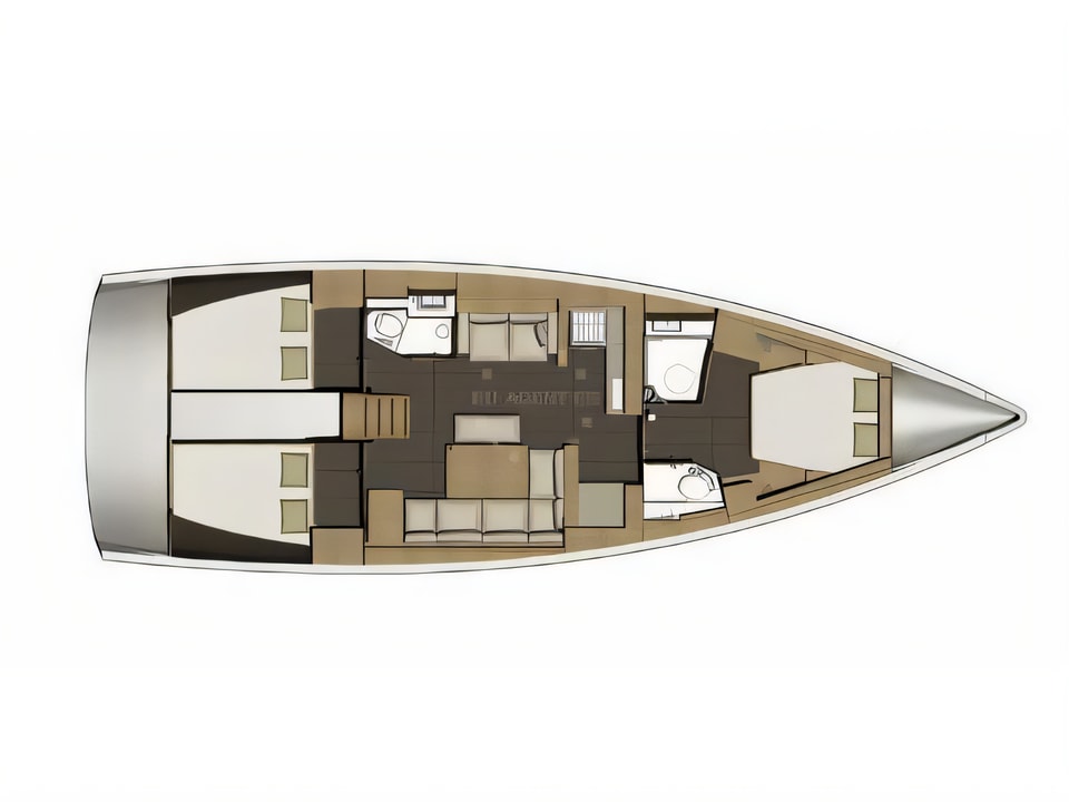 Layout of Dufour 460 Grand Large 3 cab sail boat with 3 cabins Croatia yacht charter